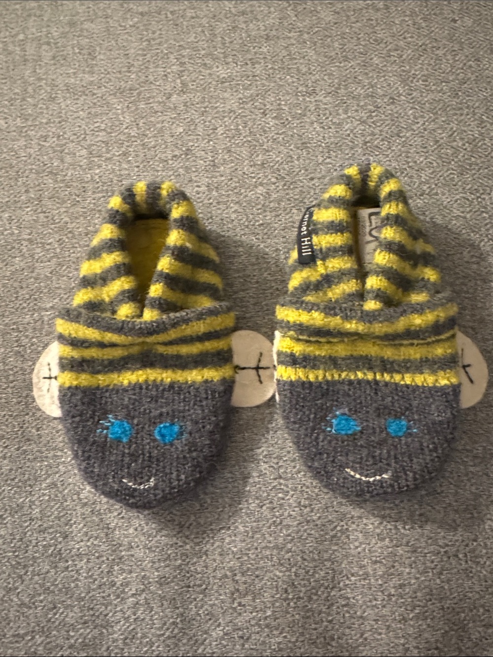 5/$15- Gray & Yellow Striped Kids Slipper Shoes with Smiley Face